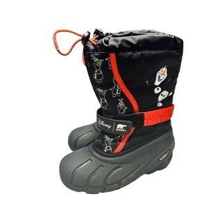 Sorel x Disney Olaf Flurry Black White Buckle Insulated Graphic Rain Snow Boot 2